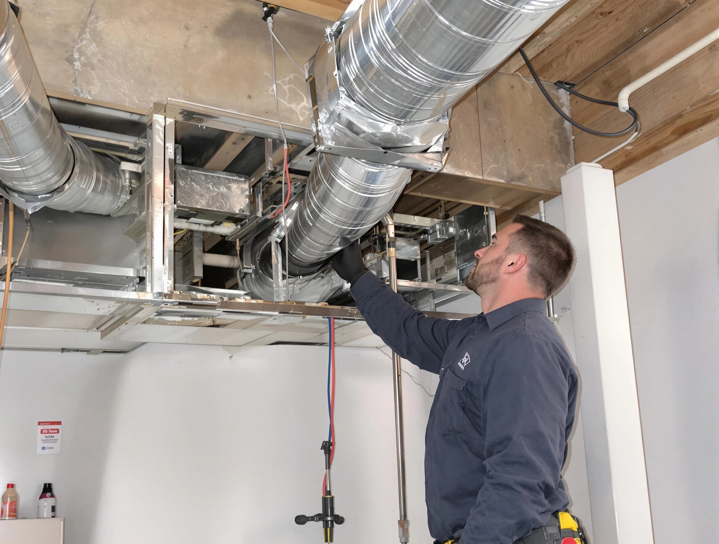 Orange Air Duct Cleaning technician performing professional air duct repair using specialized tools in Orange
