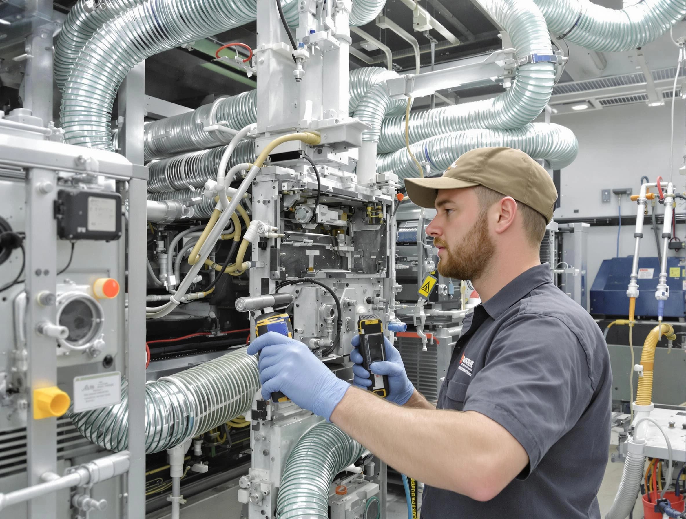 Orange Air Duct Cleaning technician performing precision commercial coil cleaning at a business facility in Orange