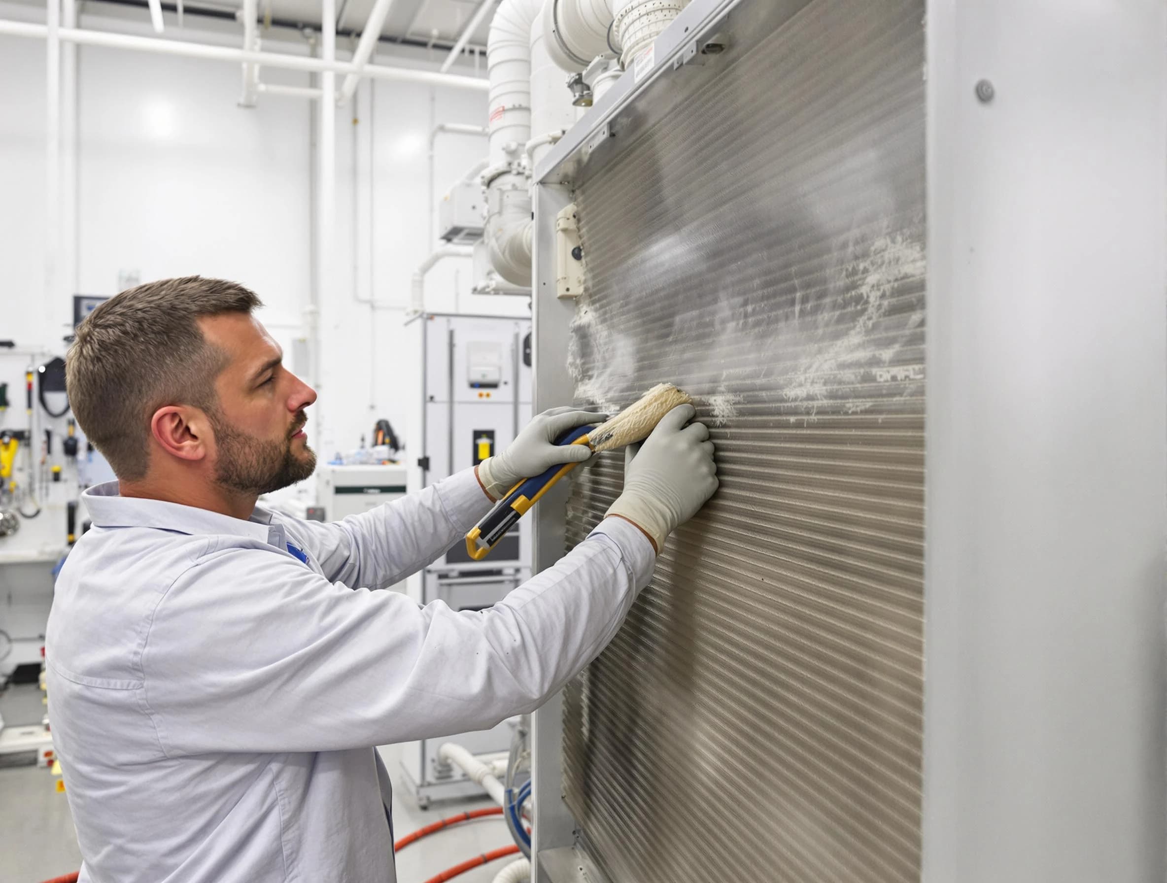 Orange Air Duct Cleaning technician performing precision commercial coil cleaning at a Orange business