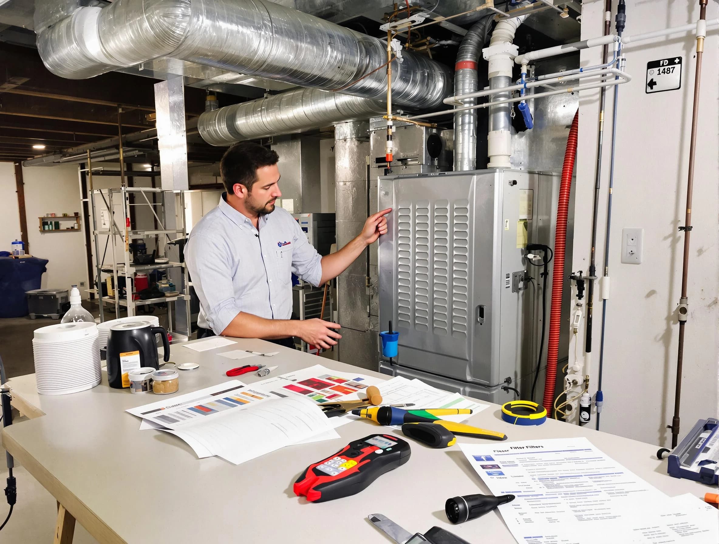 Orange Air Duct Cleaning inspector conducting detailed filter system evaluation using professional diagnostic tools in Orange