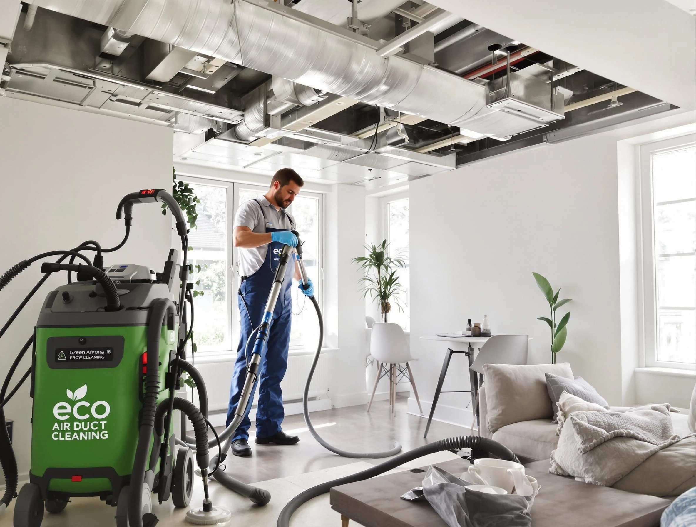 Orange Air Duct Cleaning technician performing eco-friendly duct cleaning using sustainable methods in Orange