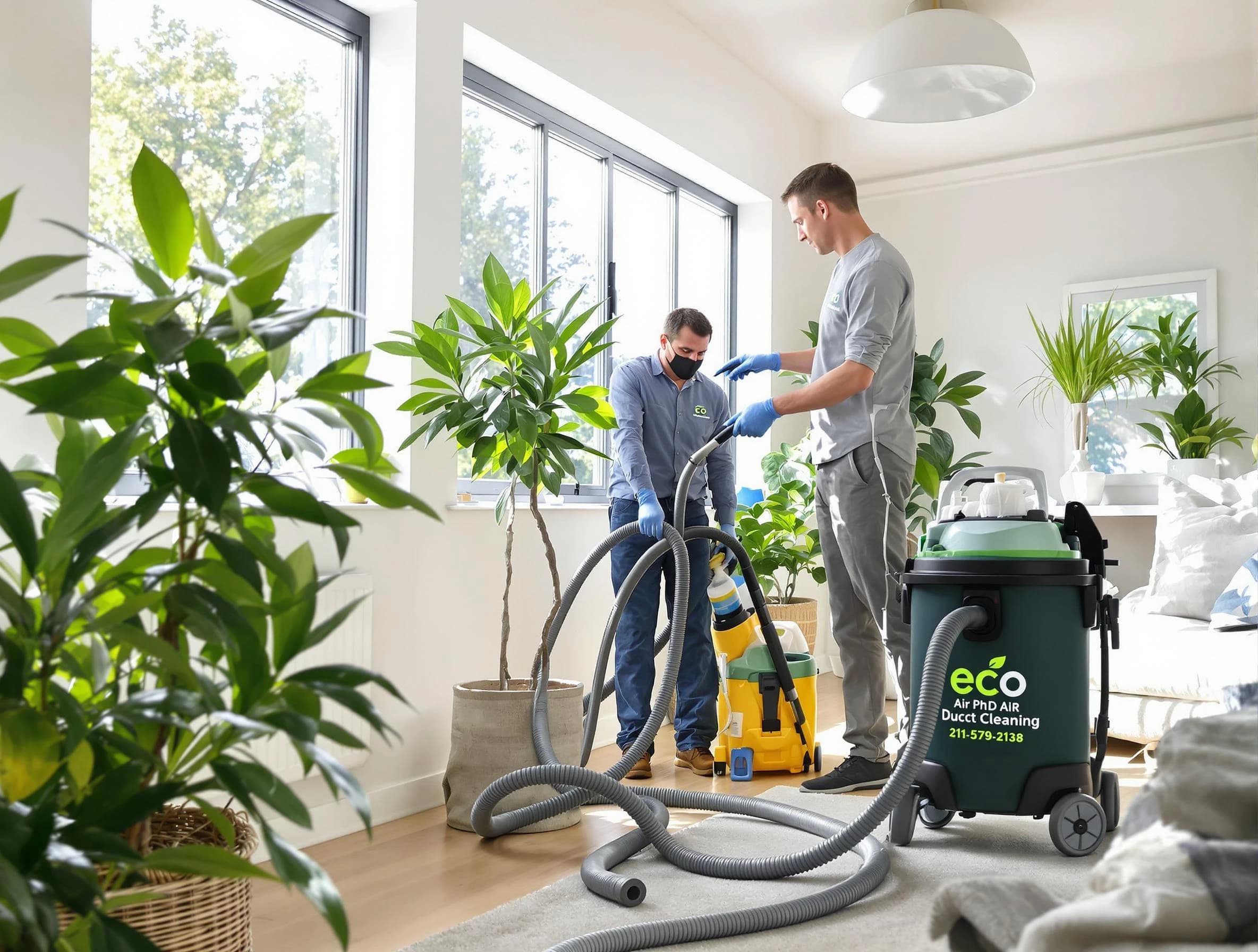 Orange Air Duct Cleaning technician performing eco-friendly duct cleaning using sustainable methods in Orange