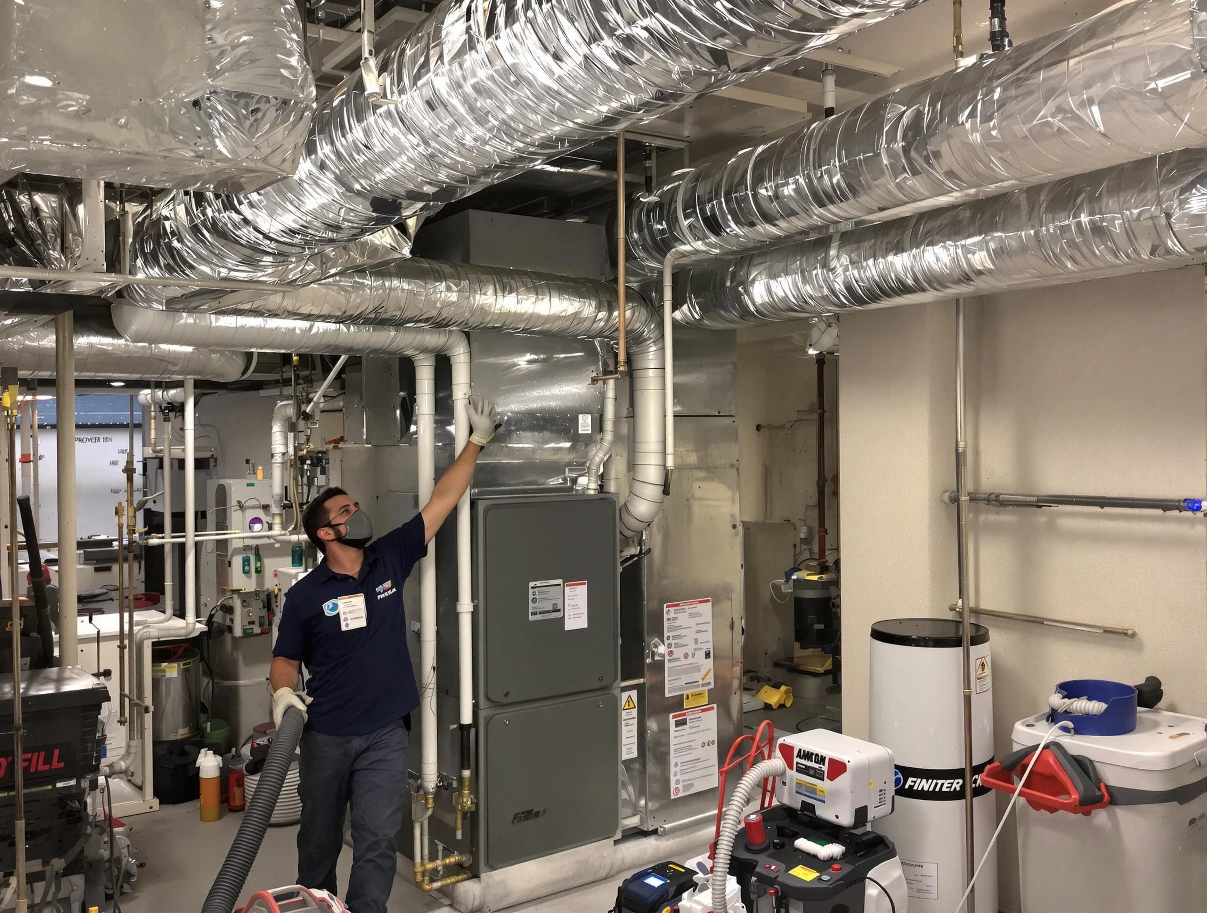 Orange Air Duct Cleaning specialist performing thorough furnace duct cleaning in a Orange residence
