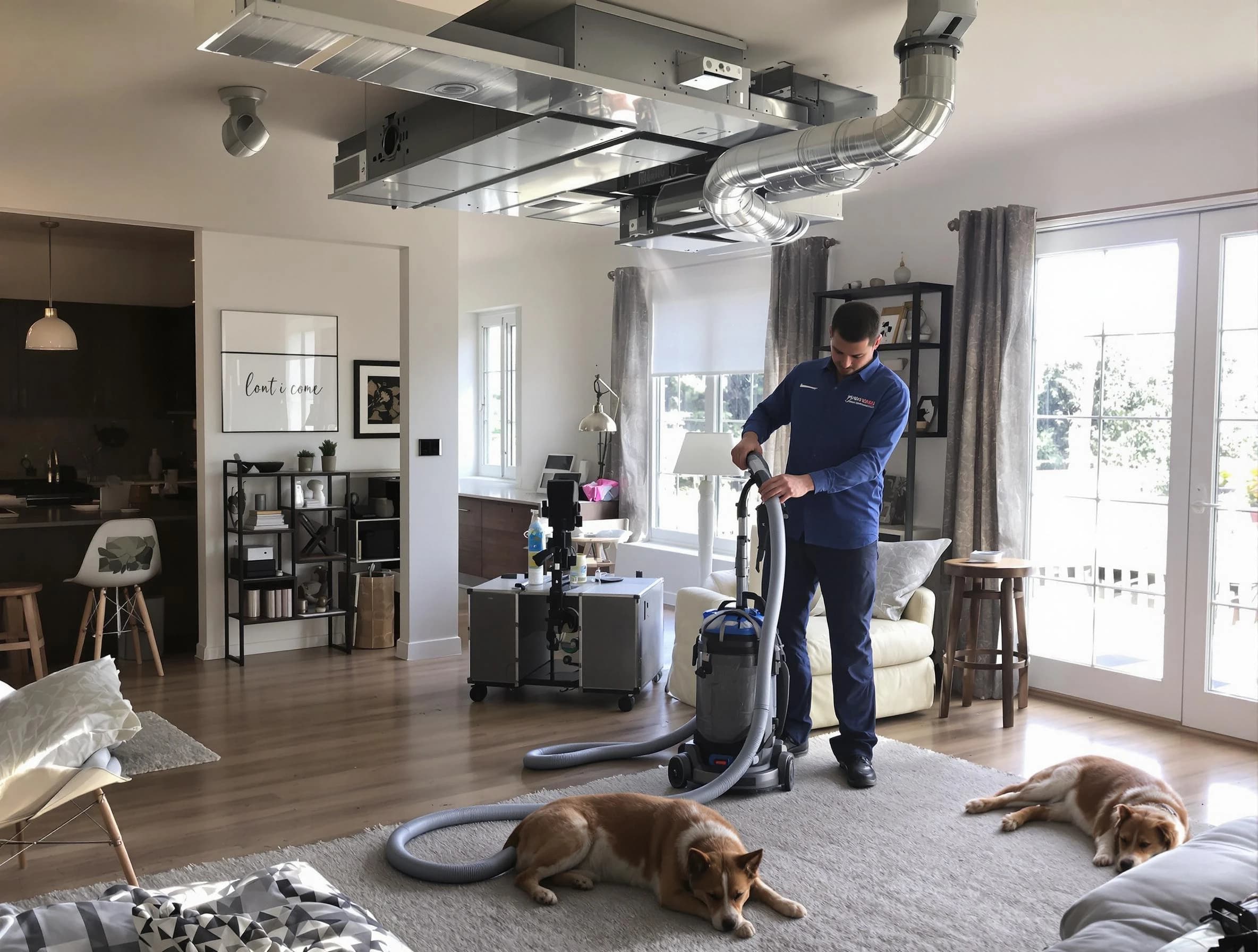 Orange Air Duct Cleaning technician performing detailed indoor duct cleaning for improved air quality in Orange