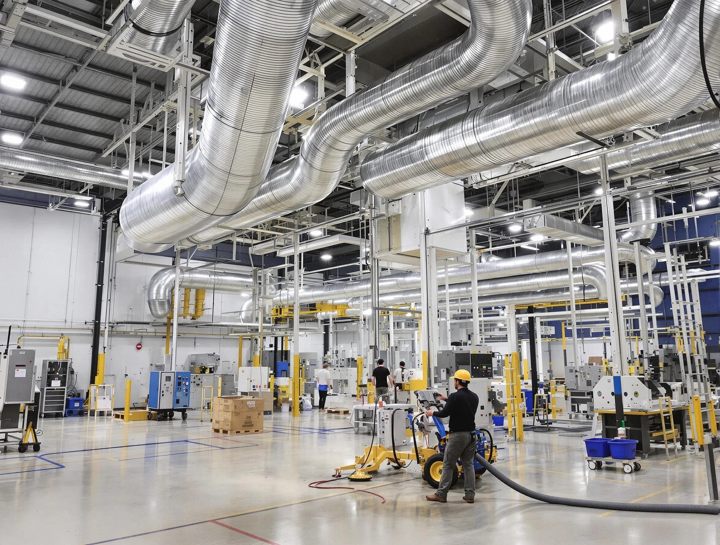 Orange Air Duct Cleaning team performing comprehensive industrial duct cleaning at a large facility in Orange