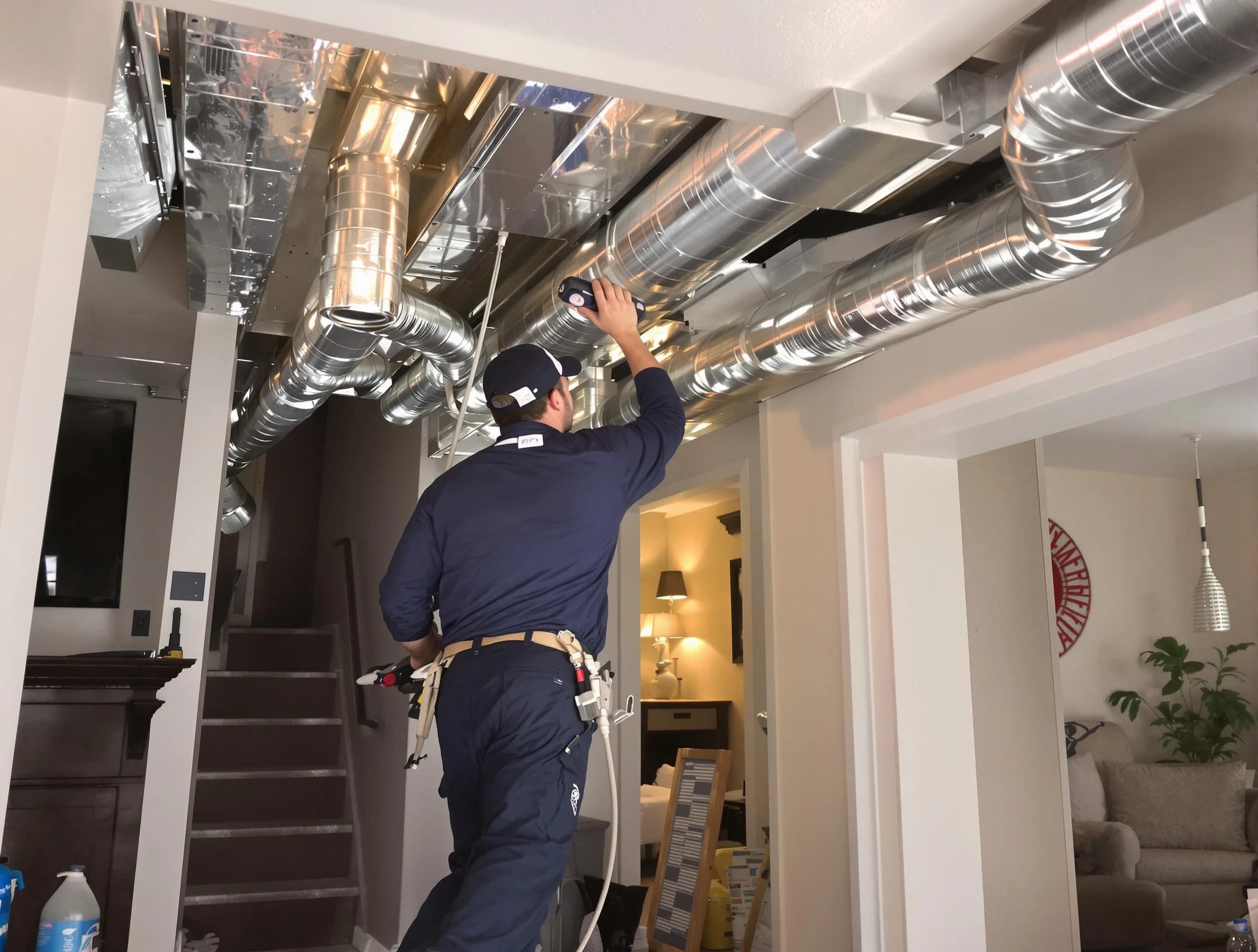 Orange Air Duct Cleaning expert performing specialized duct cleaning in a mobile home in Orange