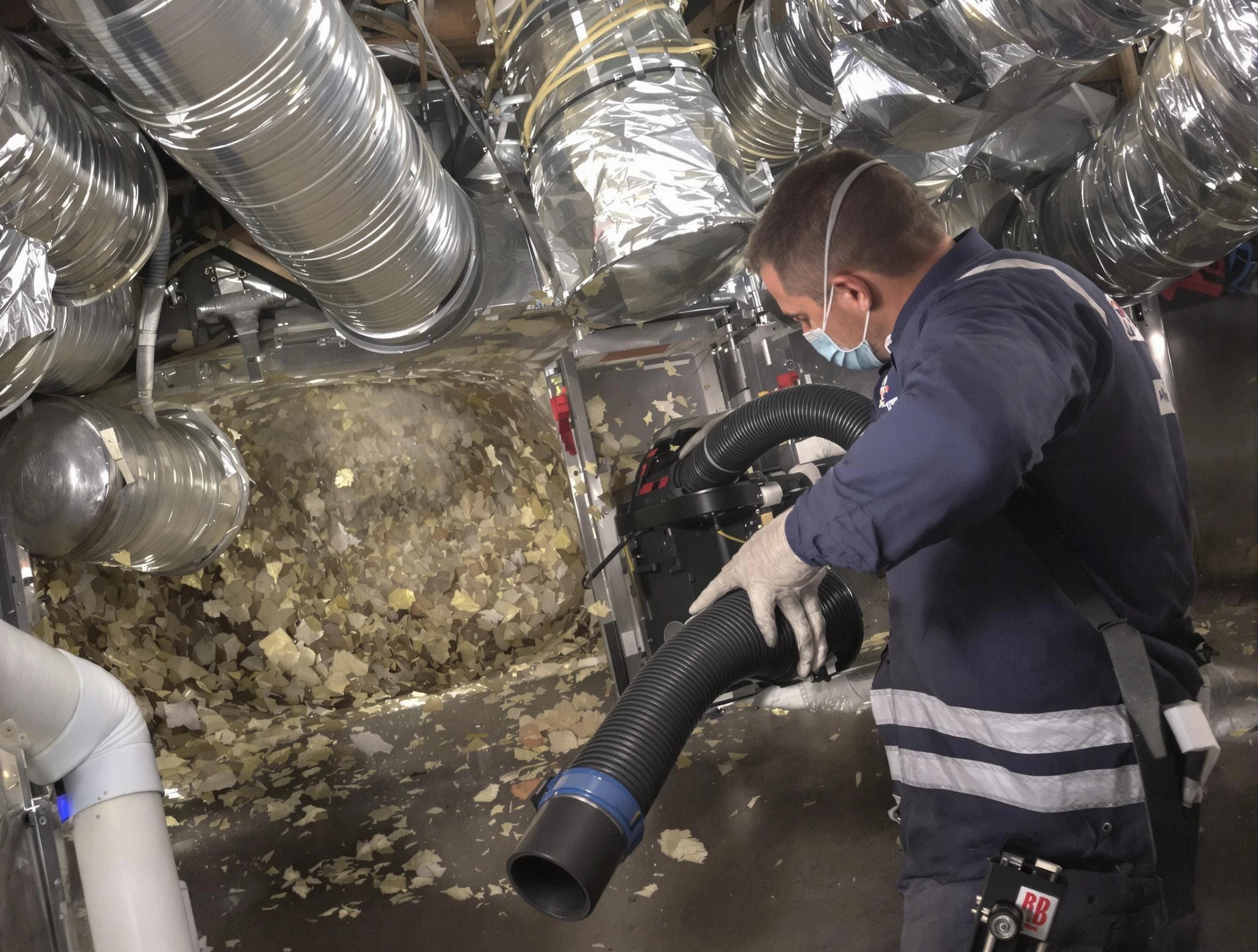 Orange Air Duct Cleaning specialist operating negative pressure cleaning equipment for thorough duct maintenance in Orange