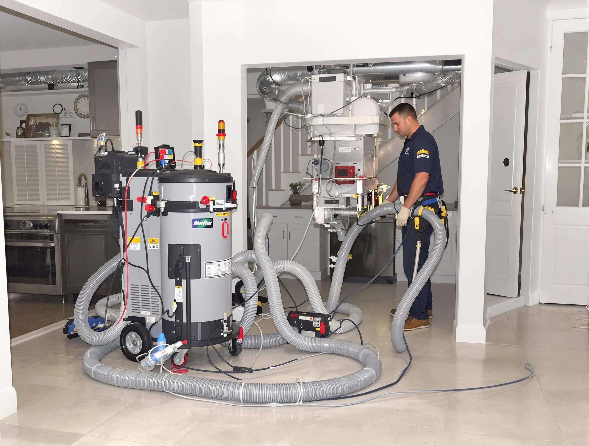 Orange Air Duct Cleaning technician operating negative pressure cleaning equipment for thorough duct maintenance in Orange