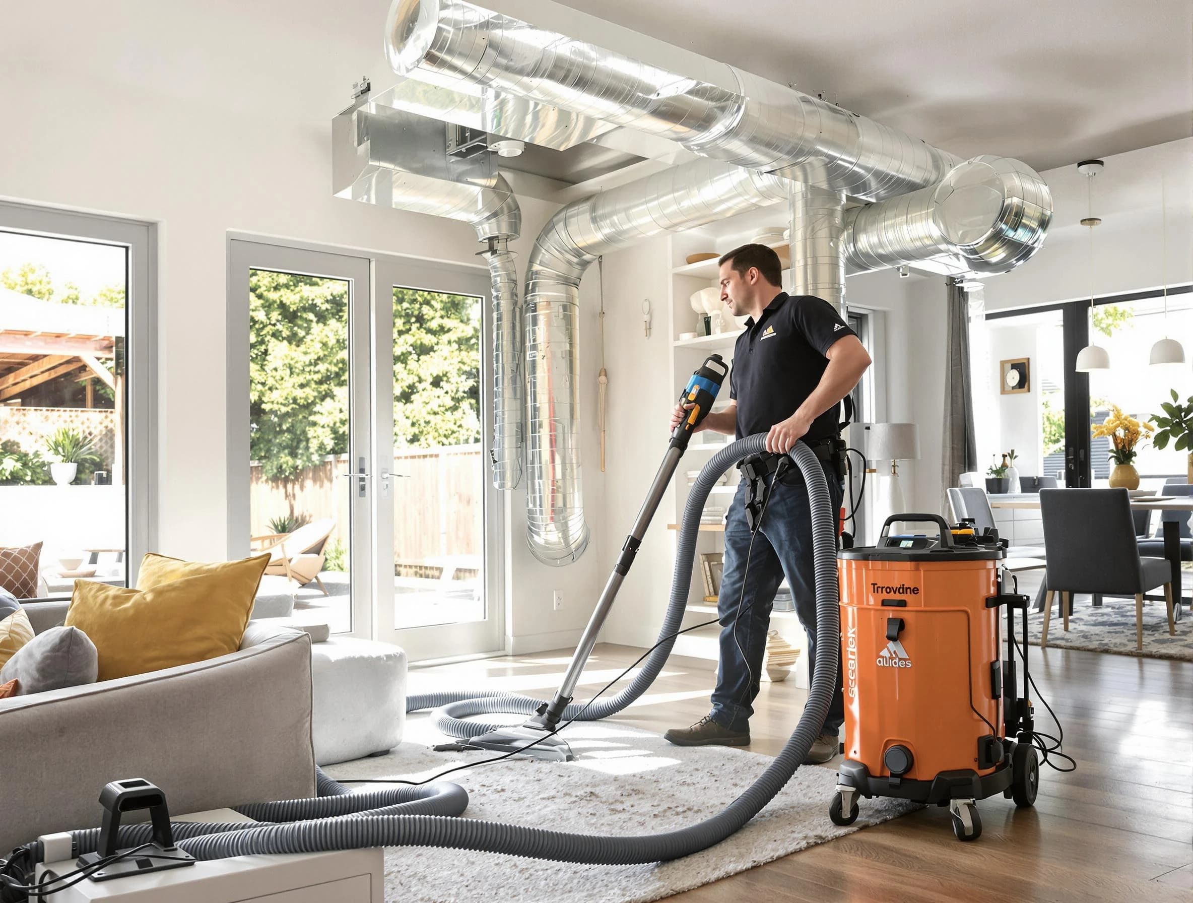 Orange Air Duct Cleaning specialist performing thorough residential duct cleaning using advanced equipment in Orange