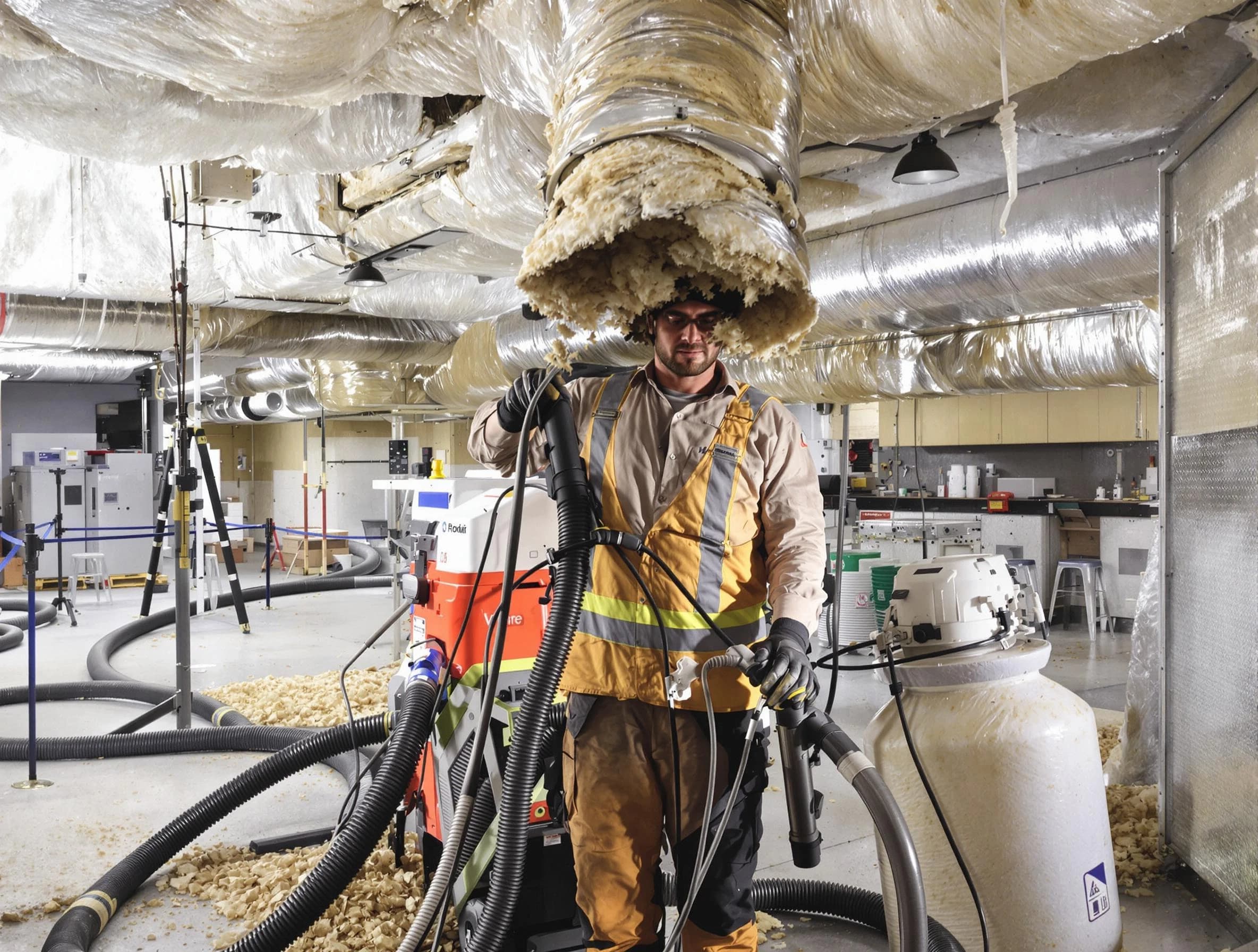 Professional vacuum insulation removal by Orange Air Duct Cleaning expert in Orange