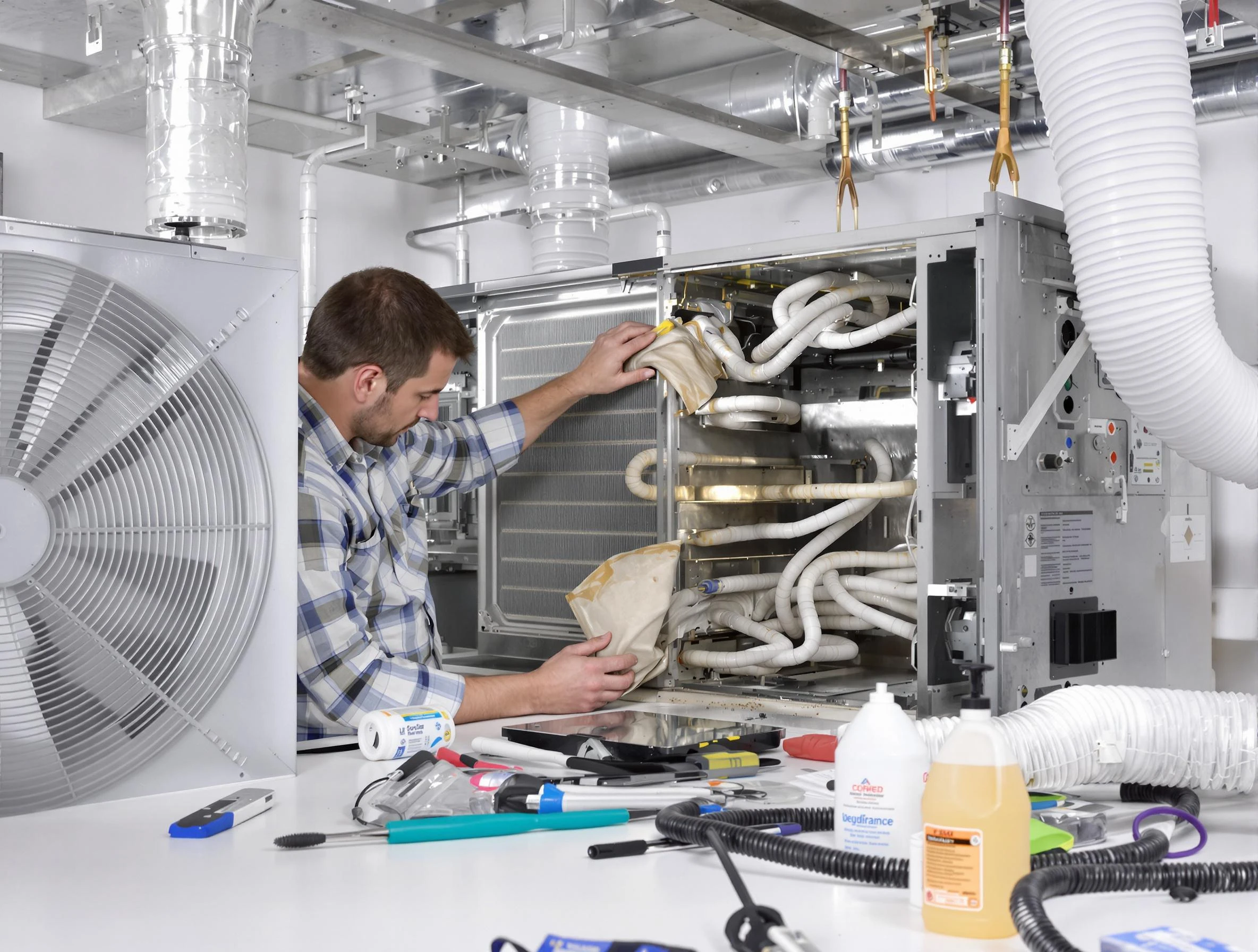 Orange Air Duct Cleaning specialist performing precision AC coil cleaning in Orange