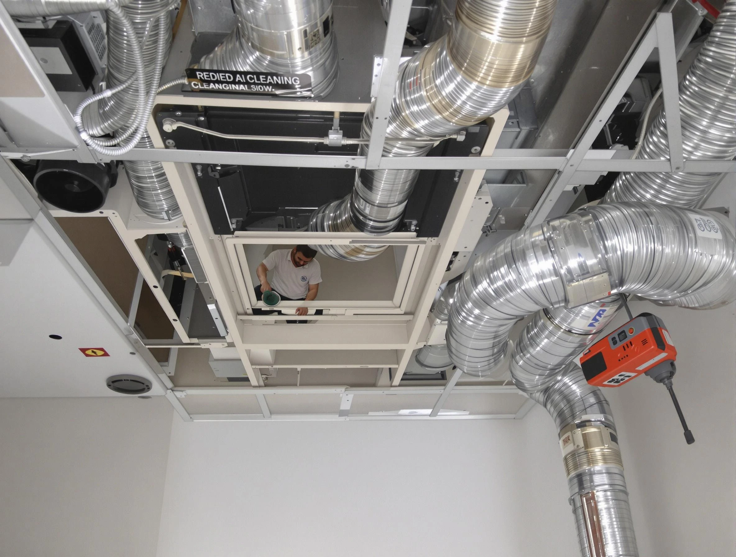 Orange Air Duct Cleaning technician performing detailed central duct system cleaning in Orange
