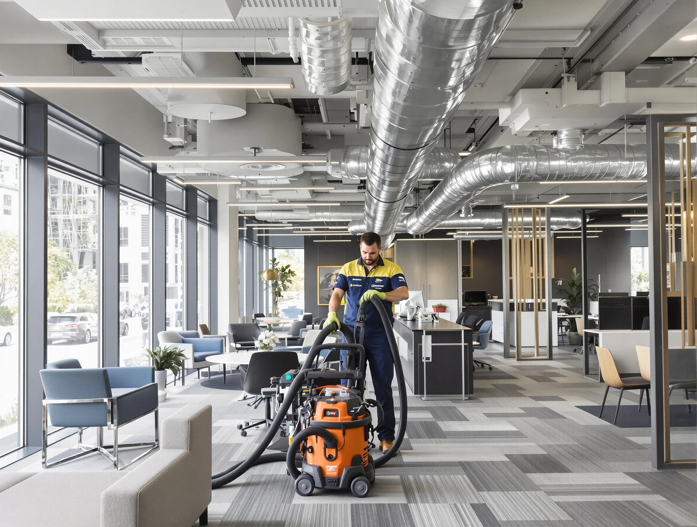 Orange Air Duct Cleaning team performing thorough commercial duct cleaning at a Orange business center